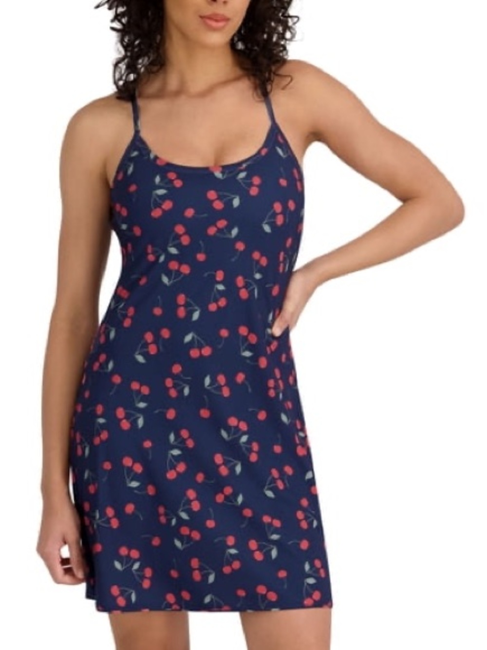 Outdoor Voices Navy Cherry-Print Exercise Dress UPF 50+